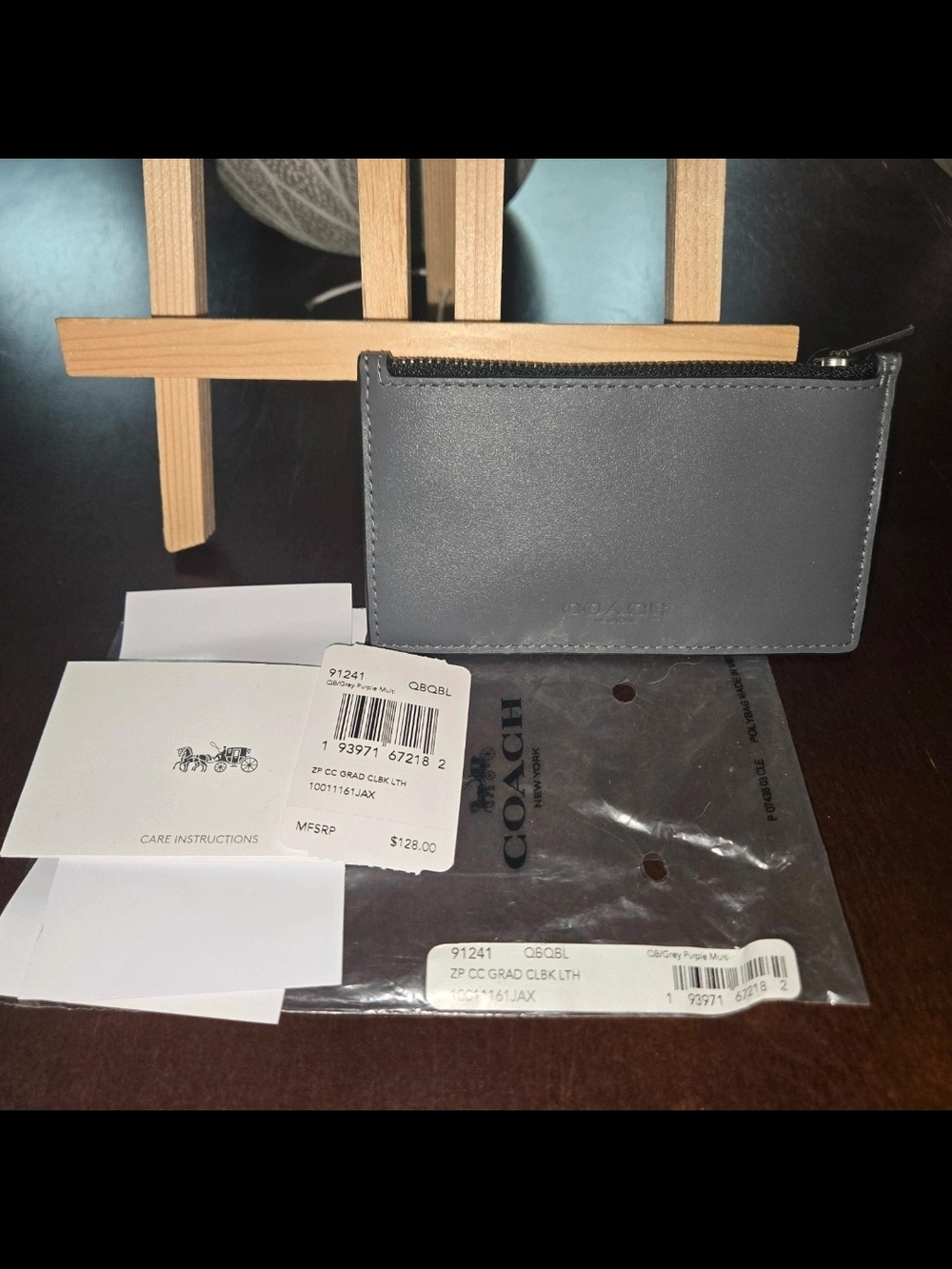 Coach Men's Gray Zip Card Case Wallet - Coach Nwt